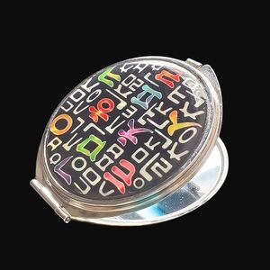Mother Of Pearl Korean Letter Design Mini Compact Cosmetic Purse Mirror